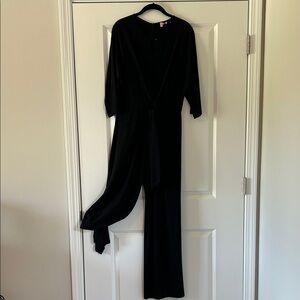 ME+EM Classic Black Jumpsuit w front ties and back zip UK 12